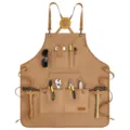 Heavy duty canvas work apron with multiple tool pockets and cross back straps for men women. - Earthy Yellow