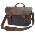 Vintage canvas messenger bag for men, casual shoulder bag with leather flap and durable strap. - Dark Gray