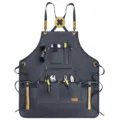 Heavy duty canvas work apron with tool pockets adjustable cross back straps for men women - Blue