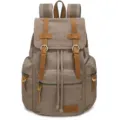 Vintage canvas backpack for men, casual retro rucksack with leather straps and multiple pockets. - Gray