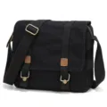 Men's black canvas messenger bag casual shoulder crossbody bag with adjustable strap. - 10" / Black