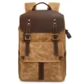 Vintage waxed canvas backpack, waterproof camera rucksack for travel and casual daily use. - Yellow