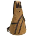 Men casual canvas chest bag retro single shoulder crossbody backpack khaki multi-functional - 10123 Ochre