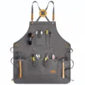 Grey canvas work tool apron with multi pockets leather straps for gardening carpentry - Gray