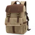Durable vintage waterproof canvas leather backpack for casual travel and daily use. - Khaki