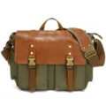 Vintage men's canvas leather messenger bag, retro casual shoulder crossbody bag in green. - S8 Army Green