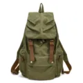 Green canvas backpack casual vintage school bag large capacity travel daypack for student - Green