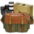 Sac bandoulière rétro pour homme en toile et cuir, sac de messager décontracté et pratique. - S8 vert armée avec doublure