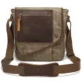 Vintage canvas messenger bag for men waterproof leather shoulder crossbody bag casual brown - Khaki