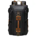 Men's black canvas backpack, large capacity waterproof travel school bag with leather accents. - 6156 Black