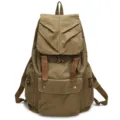 Vintage casual canvas backpack large capacity khaki student school travel rucksack bag. - Army Green