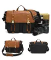 Sac bandoulière rétro en toile et cuir pour homme sac de messager pour appareil photo - S8 noir avec doublure