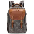 Waterproof canvas camera backpack with vintage leather details, durable travel daypack for photo. - K805 Gray