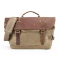 Vintage Canvas Leather Messenger Bag Waterproof Camera Crossbody Shoulder Bag for Men - Khaki