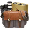 Sac bandoulière rétro pour homme en toile et cuir, sacoche appareil photo pour le quotidien. - S8 gris avec doublure