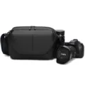 Men black crossbody camera bag for 1 body 2 lenses outdoor photography digital storage waterproof - Black