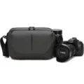 Qisemian men's dark gray cross-body camera bag, holds 1 camera and 2 lenses for outdoor use. - Gray