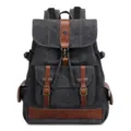 Vintage men canvas backpack casual student school bag large capacity outdoor rucksack dark gray - Black