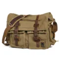 Men large canvas messenger bag vintage casual shoulder crossbody bag for laptop outdoor travel - 17" / Army Green