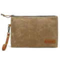 Vintage canvas clutch bag for men with leather wrist strap and secure zipper closure. - 717 Khaki