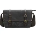Dark grey canvas messenger bag for men, vintage shoulder bag with leather straps and buckles. - Dark Gray