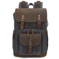 Vintage waterproof canvas leather camera backpack large capacity casual travel daypack. - Dark Gray
