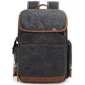 Waterproof canvas camera backpack with leather trim, dark grey travel photography rucksack. - Dark Gray
