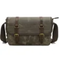 Vintage waxed canvas DSLR camera shoulder bag, retro photography messenger bag for men. - Army Green