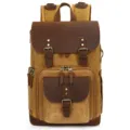 Vintage waterproof canvas camera backpack large capacity casual rucksack for daily travel. - Yellow