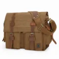Men's vintage canvas messenger bag, large 17 inch laptop shoulder bag for outdoor casual use. - 17" / Brown