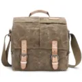 Waterproof canvas retro DSLR camera shoulder bag with leather straps and adjustable cross - Khaki