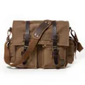Vintage canvas messenger bag for men, casual shoulder crossbody bag with leather straps. - 17" / Coffee