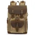 Vintage canvas leather camera backpack waterproof large capacity travel rucksack bag sale. - Khaki