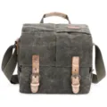 Waterproof canvas DSLR camera shoulder bag, dark grey retro photography bag with leather straps. - Army Green