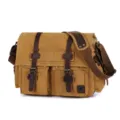 Vintage canvas messenger bag for men, casual crossbody shoulder bag with leather straps. - 17" / Earthy Yellow