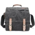 Vintage waxed canvas camera bag, dark gray shoulder bag with leather straps for digital SLR. - Dark Gray