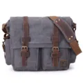 Vintage canvas messenger bag for men, large 17 inch laptop shoulder bag casual grey. - 17" / Gray