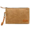 Brown waxed canvas clutch bag for men, vintage style pouch with wrist strap and zipper. - 717 Ochre