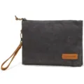 Men's vintage waxed canvas clutch bag with leather wrist strap, casual grey storage pouch. - 717 Gray