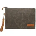 Vintage waxed canvas mens clutch bag, casual waterproof zipper pouch with wrist strap. - 717 Army Green