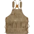 Heavy duty waxed canvas tool apron with cross back straps and multiple utility pockets khaki. - K782 Batik Khaki