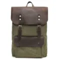 Vintage Canvas Backpack Leather Trim Casual Travel Daypack Retro Laptop Bag for Men Women - Army Green