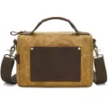 Men's vintage waxed canvas shoulder messenger bag with top handle and leather pocket. - Earthy Yellow