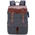 Vintage canvas leather casual backpack large capacity retro travel school book bag for men - Blue
