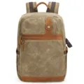 Vintage waterproof waxed canvas backpack, leather trim for outdoor travel and photography. - Khaki