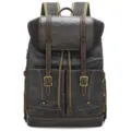 Vintage canvas backpack for men, casual retro travel rucksack with leather straps and buckles. - Gray