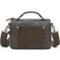 Vintage canvas crossbody bag for men, casual small messenger bag with leather pocket. - Dark Gray