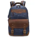 Vintage canvas leather backpack for travel and photography, durable casual rucksack in blue. - K813 Blue