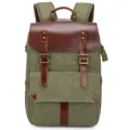 Vintage wasserdichter Canvas DSLR Kamera Rucksack, langlebige Fototasche fuer Kameraobjektive. - Grün