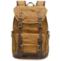 Vintage canvas backpack for men and women, waterproof travel rucksack with leather straps. - B15 Earthy Yellow